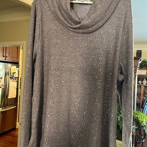 Shimmering Cowl Neck Sweater in lavender with silver flecks by Emily Daniel’s